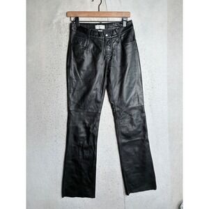 Hugo Buscatti Collection Black Genuine Leather Straight Leg Pants Size 4 RN80763